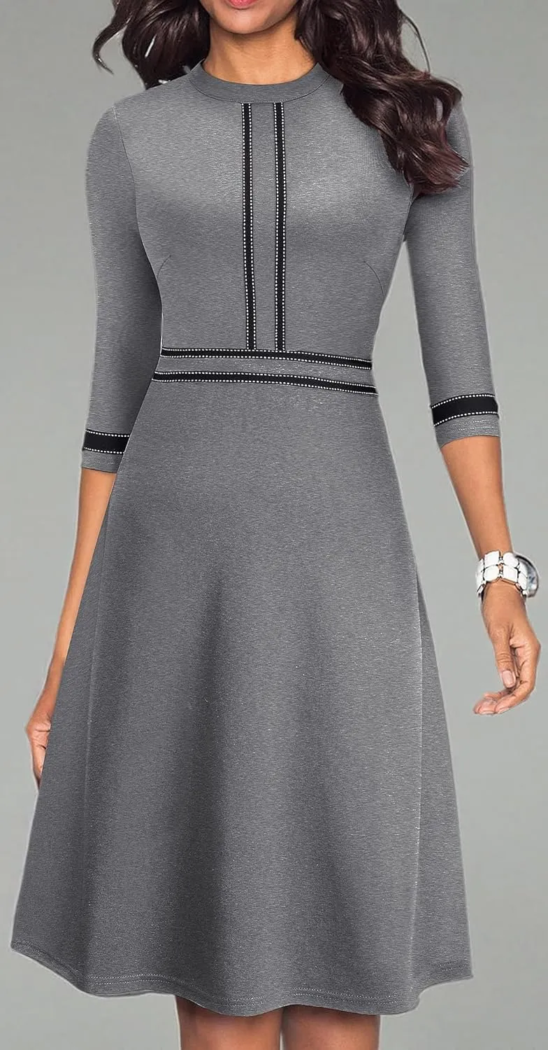HOMEYEE Women's Chic Crew Neck 3/4 Sleeve Party Homecoming Aline Dress A135