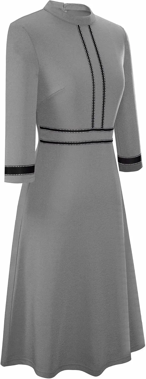 HOMEYEE Women's Chic Crew Neck 3/4 Sleeve Party Homecoming Aline Dress A135