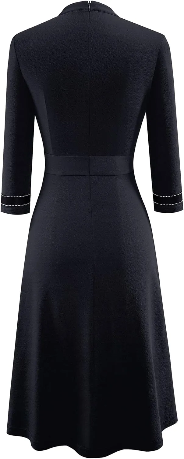 HOMEYEE Women's Chic Crew Neck 3/4 Sleeve Party Homecoming Aline Dress A135