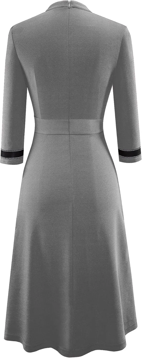 HOMEYEE Women's Chic Crew Neck 3/4 Sleeve Party Homecoming Aline Dress A135