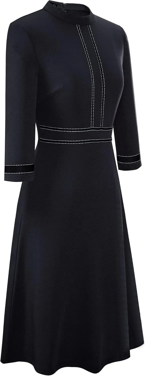HOMEYEE Women's Chic Crew Neck 3/4 Sleeve Party Homecoming Aline Dress A135