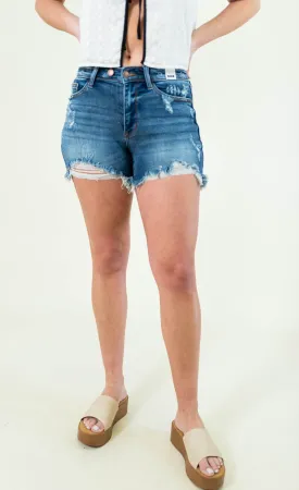 Judy Blue: 2 Button Dad Distressed Shorts