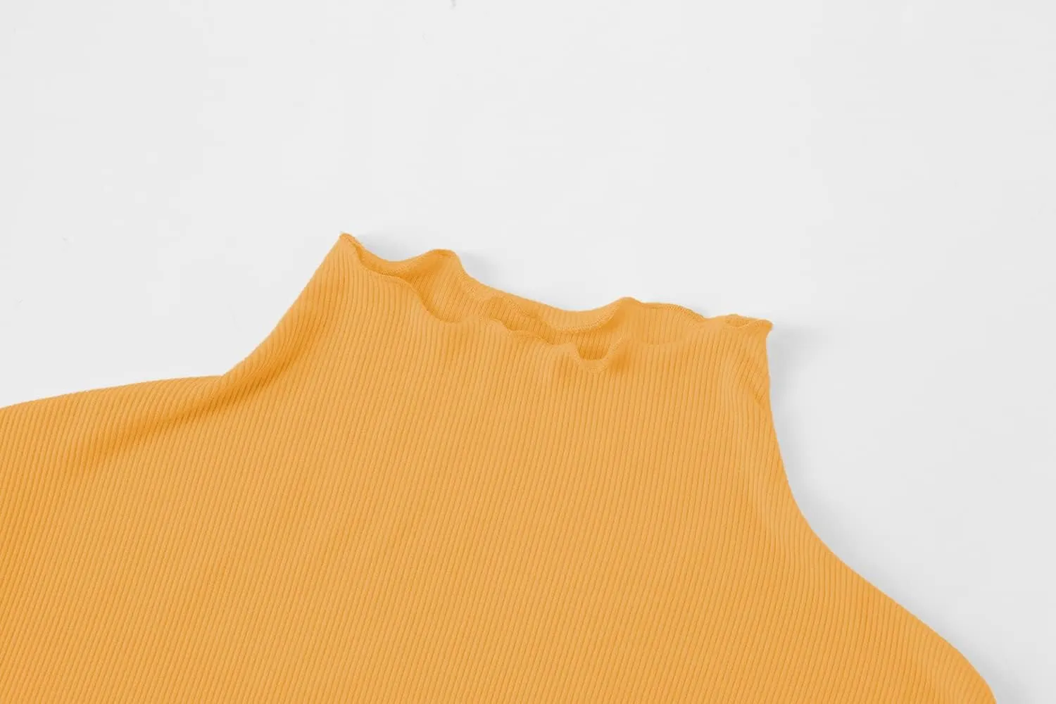 Kindcall Lightweight Ruffle Mock Neck Tops Ribbed Lettuce Trim Soft Base Layer for Women