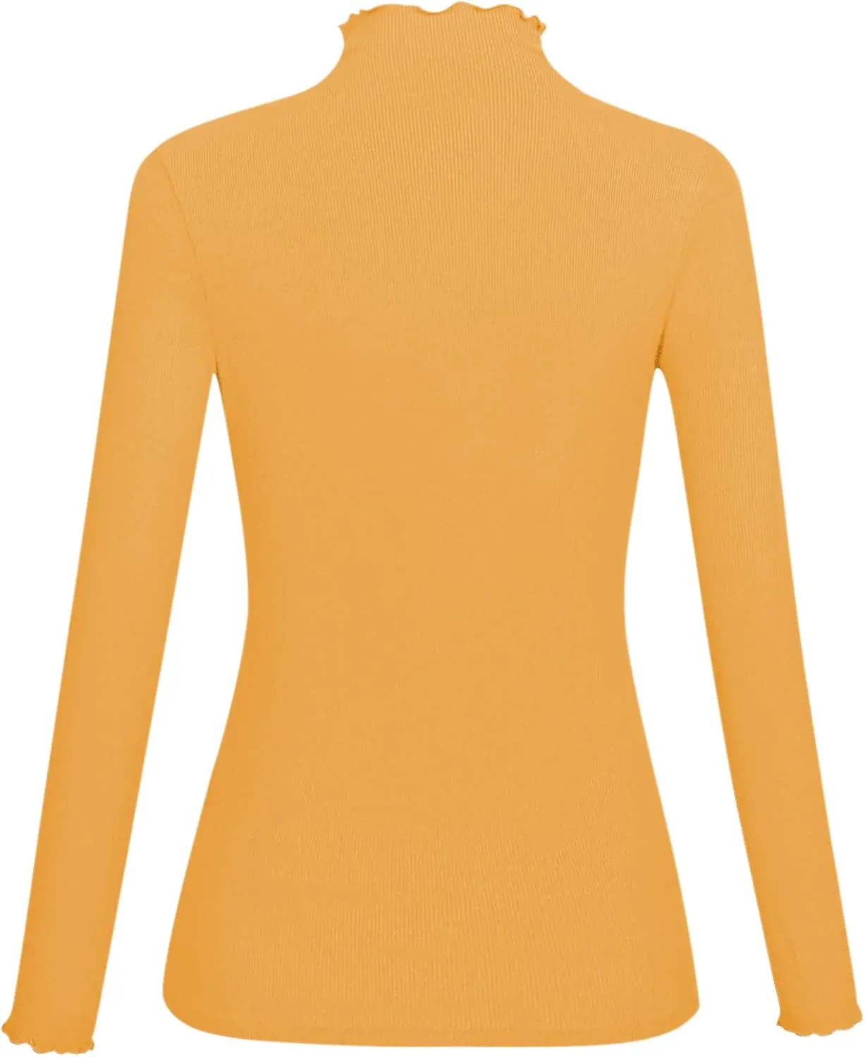 Kindcall Lightweight Ruffle Mock Neck Tops Ribbed Lettuce Trim Soft Base Layer for Women