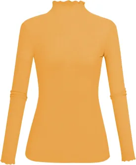 Kindcall Lightweight Ruffle Mock Neck Tops Ribbed Lettuce Trim Soft Base Layer for Women