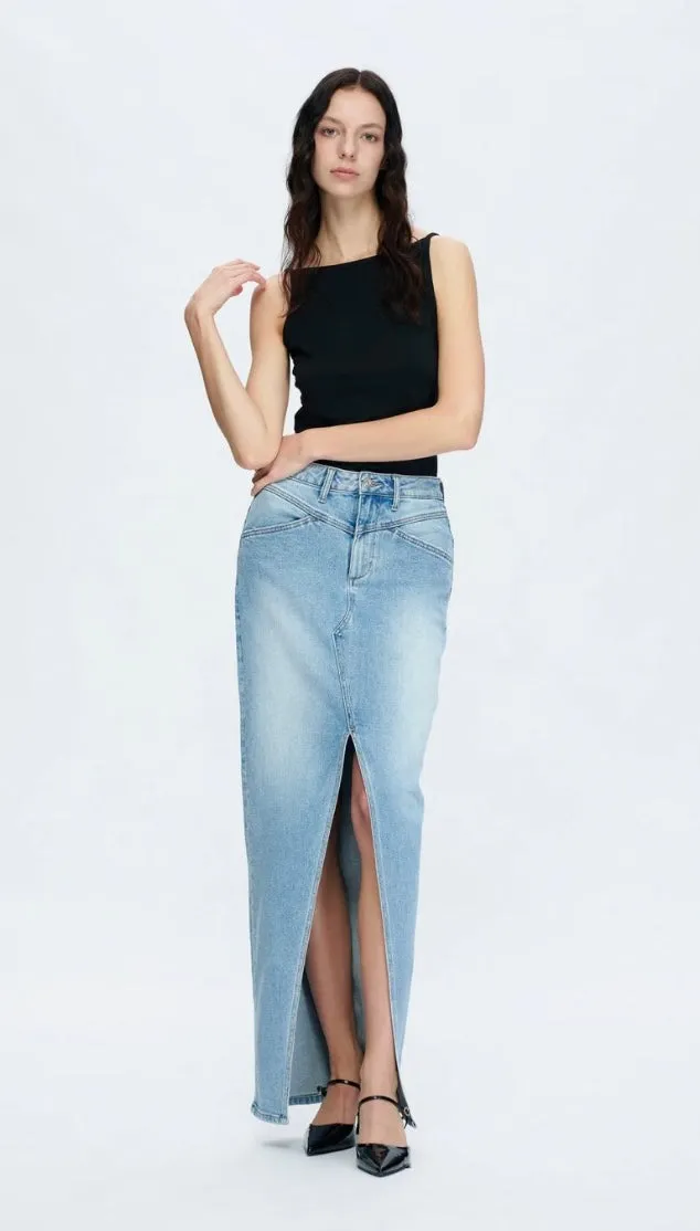 Lauren Denim Skirt Long Mid Rise Slit Denim Maxi Skirt By Bayeas. Long Jean Skirt