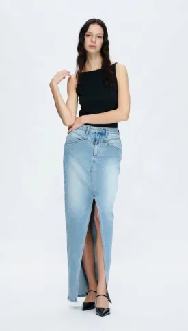Lauren Denim Skirt Long Mid Rise Slit Denim Maxi Skirt By Bayeas. Long Jean Skirt