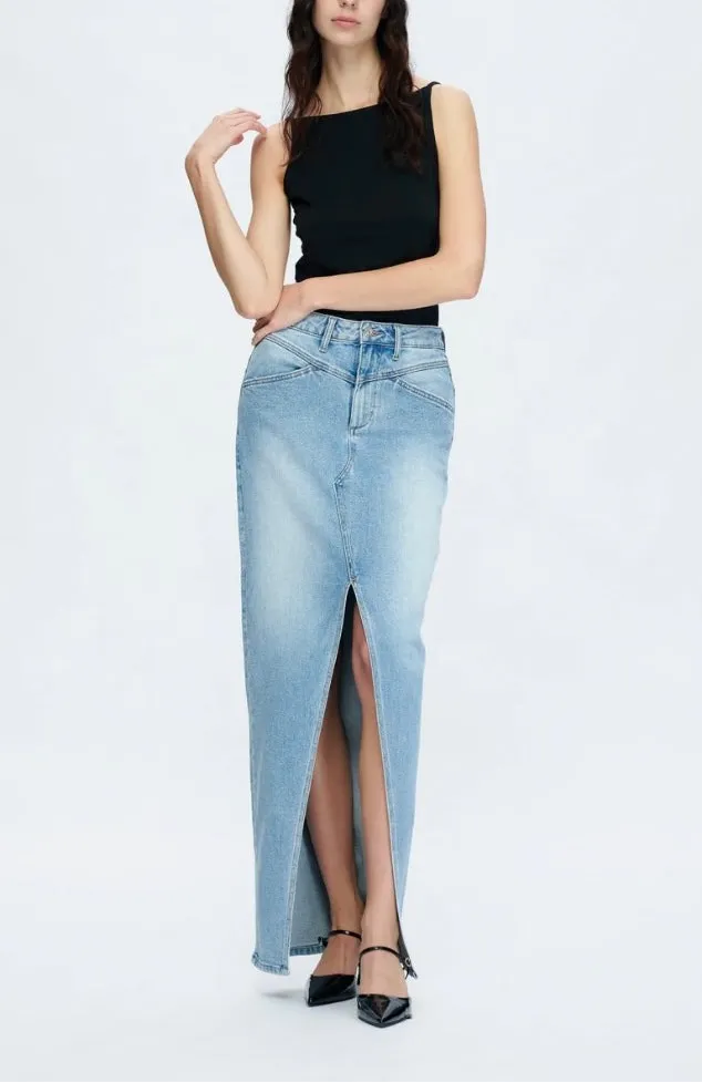 Lauren Denim Skirt Long Mid Rise Slit Denim Maxi Skirt By Bayeas. Long Jean Skirt