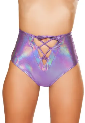 Lavender High Waist Shorts With V-Shape Lace-Up