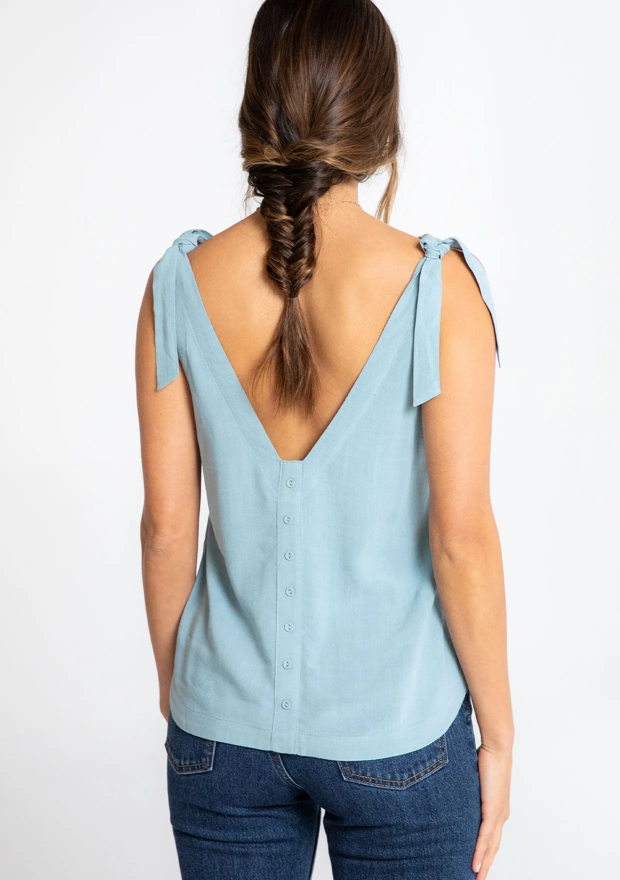 Linen Blend Double V Neck Tank Top