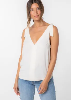 Linen Blend Double V Neck Tank Top