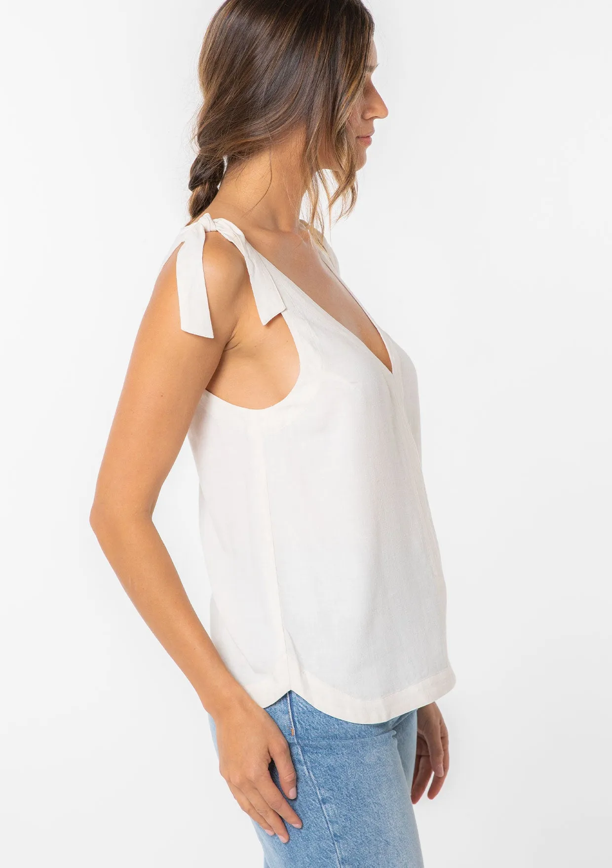 Linen Blend Double V Neck Tank Top