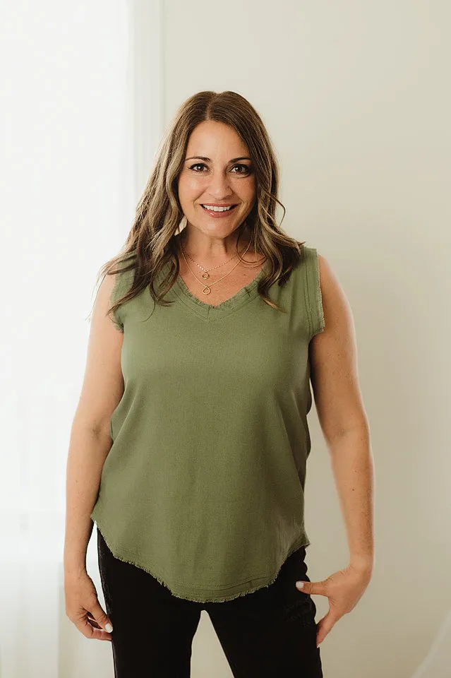 Linen Frayed Edge Tank