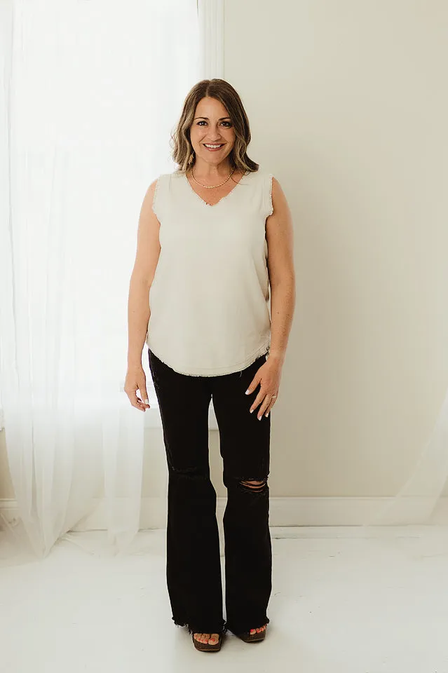 Linen Frayed Edge Tank