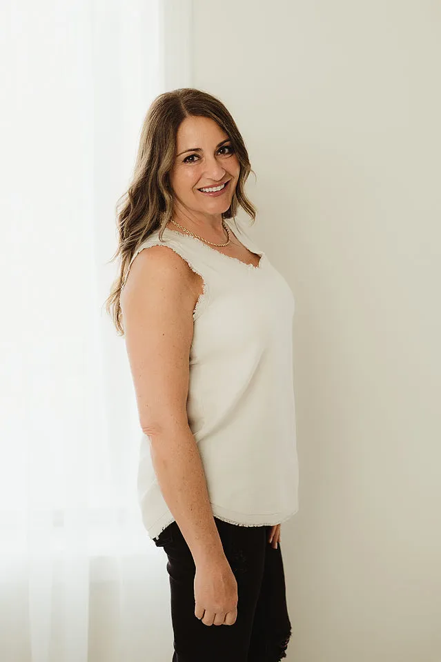 Linen Frayed Edge Tank