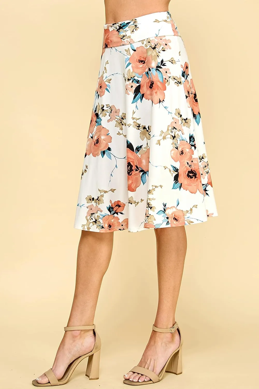Lock and Love Women's Solid Ombre Lightweight Flare Midi Pull On Closure Skirt S-XXXL Plus Size