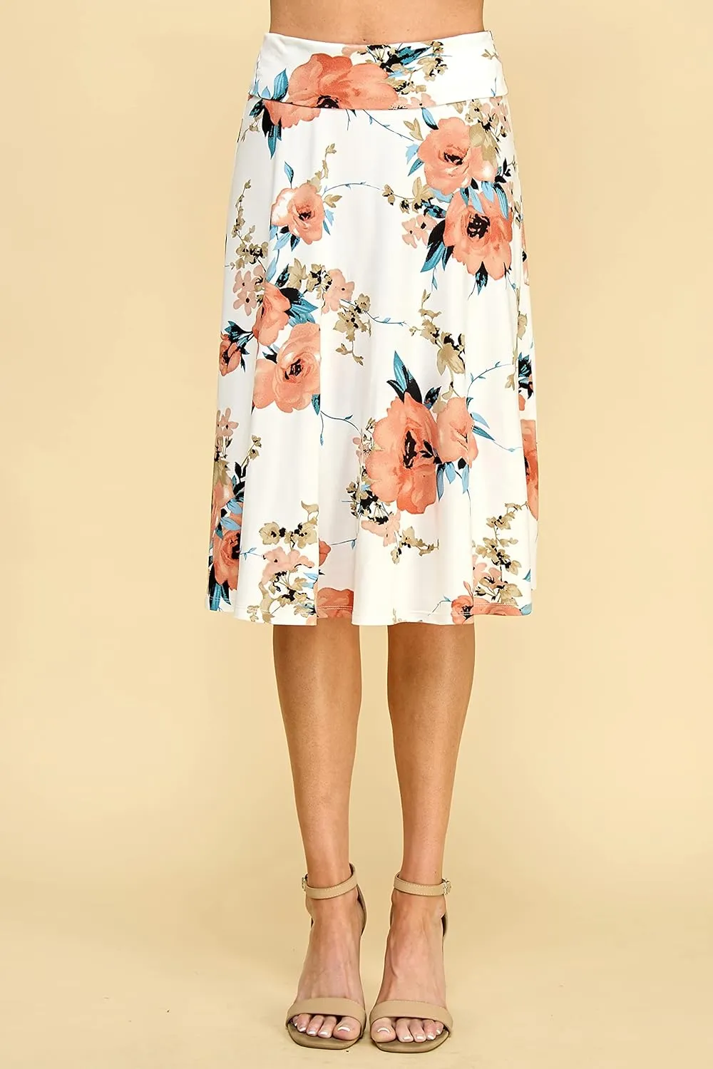 Lock and Love Women's Solid Ombre Lightweight Flare Midi Pull On Closure Skirt S-XXXL Plus Size