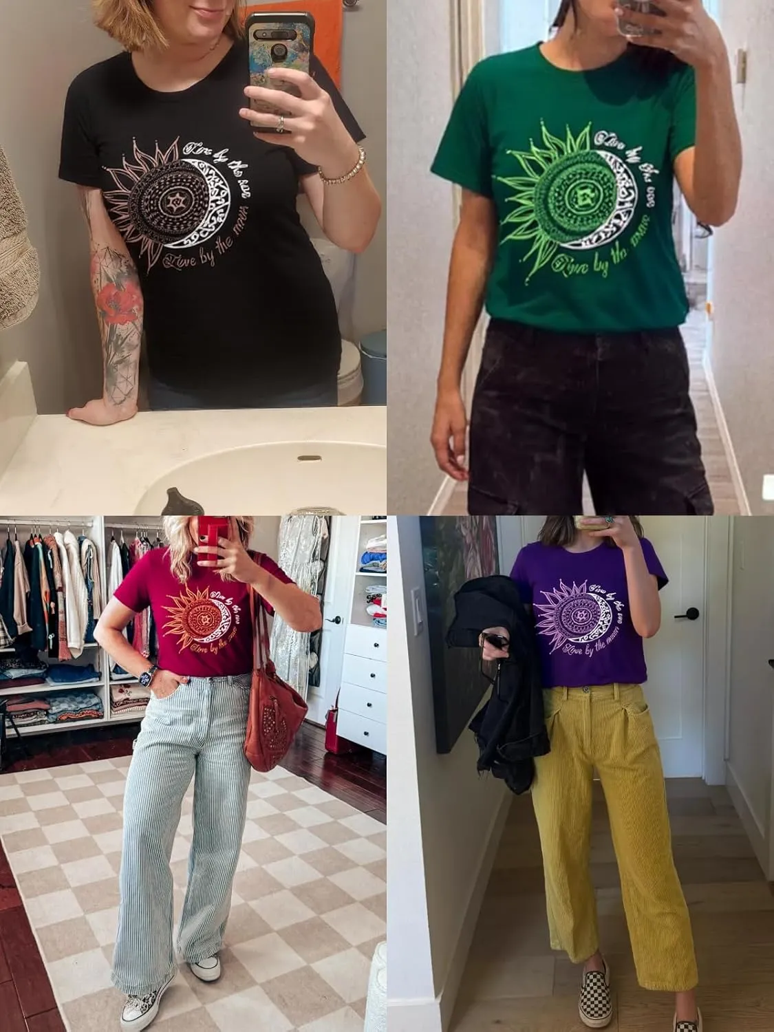 MaQiYa Womens Graphic Tees Summer Vintage Short Sleeve Cotton Moon and Sun Printed T Shirts Tops