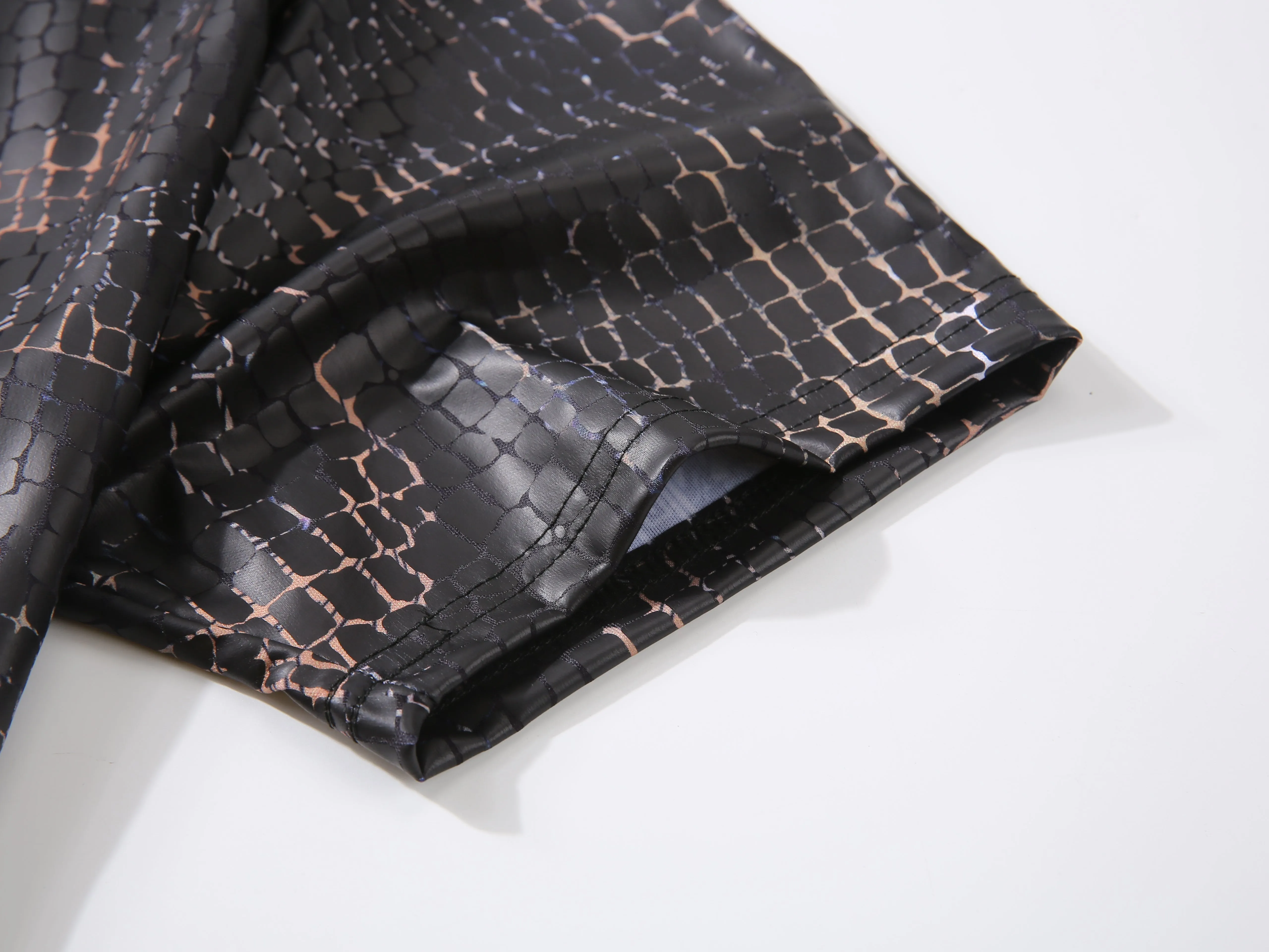 Men PREMIERE SLIM FIT Short Sleeve T SHIRT BLACK GRAY CHAIN REPTILE CROCODILE SKIN PRINT Designer Shirt