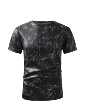 Men PREMIERE SLIM FIT Short Sleeve T SHIRT BLACK GRAY CHAIN REPTILE CROCODILE SKIN PRINT Designer Shirt