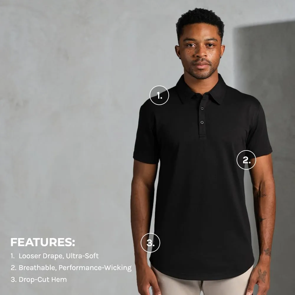 Men's Drop-Cut Polo  Collared Casual Shirt for Men  Soft Polyester, Cotton, and Spandex Blend  Wrinkle Resistant