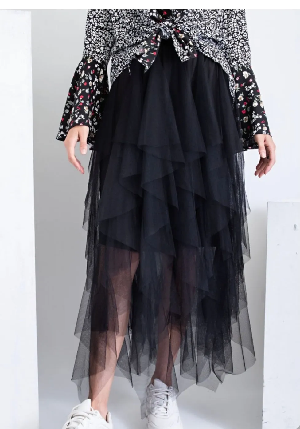 Mesh Ballerina Maxi Skirt - Black