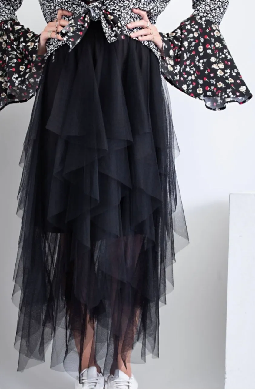 Mesh Ballerina Maxi Skirt - Black