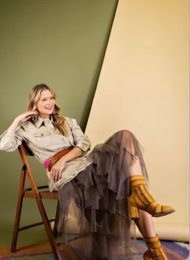 Mesh Ballerina Maxi Skirt - Brown/Olive