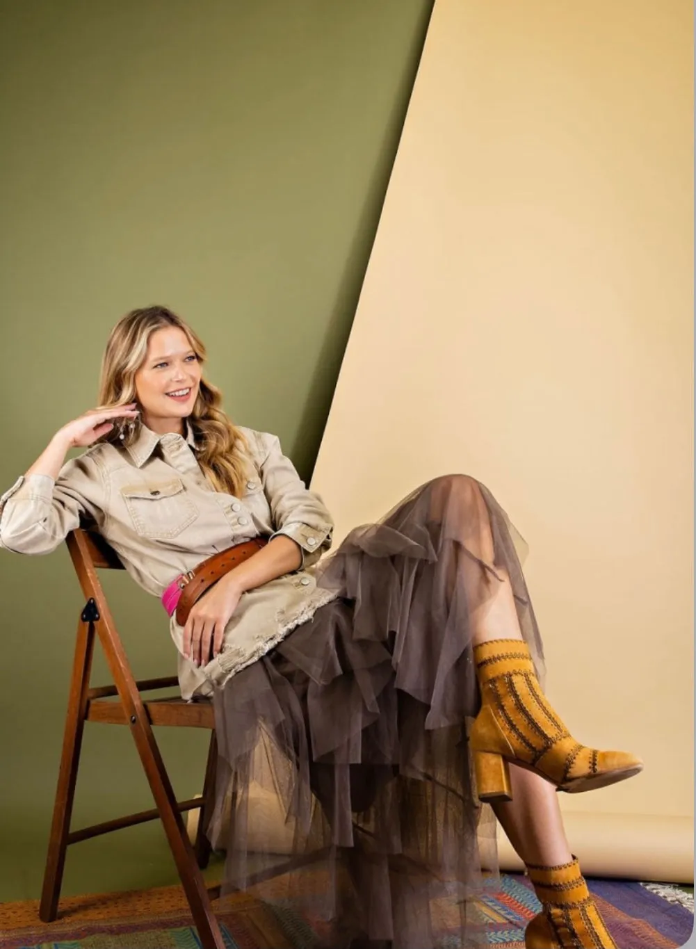 Mesh Ballerina Maxi Skirt - Brown/Olive