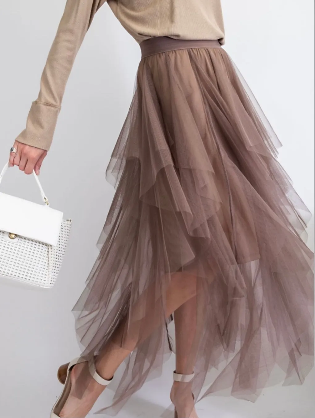 Mesh Ballerina Maxi Skirt - Brown/Olive