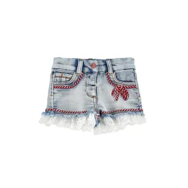 Monnalisa Baby Girl's Denim Embroidered & Lace Shorts