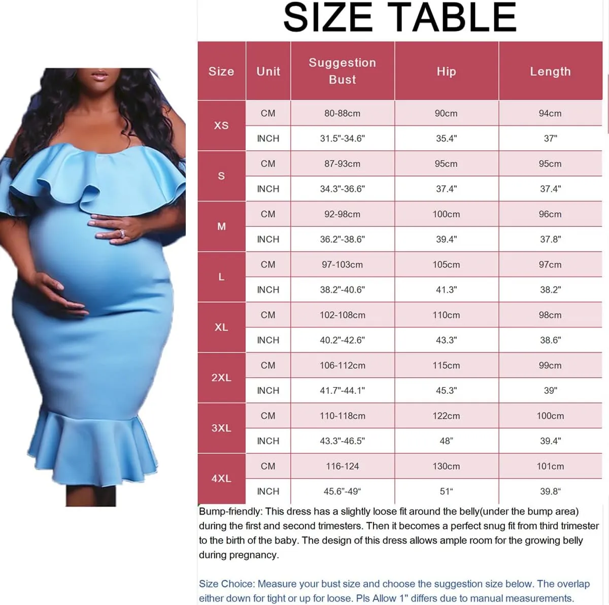 Off The Shoulder Maternity Dress Summer, Elegant Baby Shower Dress Bodycon Mermaid Midi with Ruffle Short Sleeves for Women