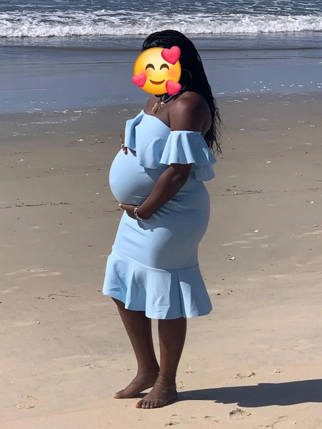 Off The Shoulder Maternity Dress Summer, Elegant Baby Shower Dress Bodycon Mermaid Midi with Ruffle Short Sleeves for Women
