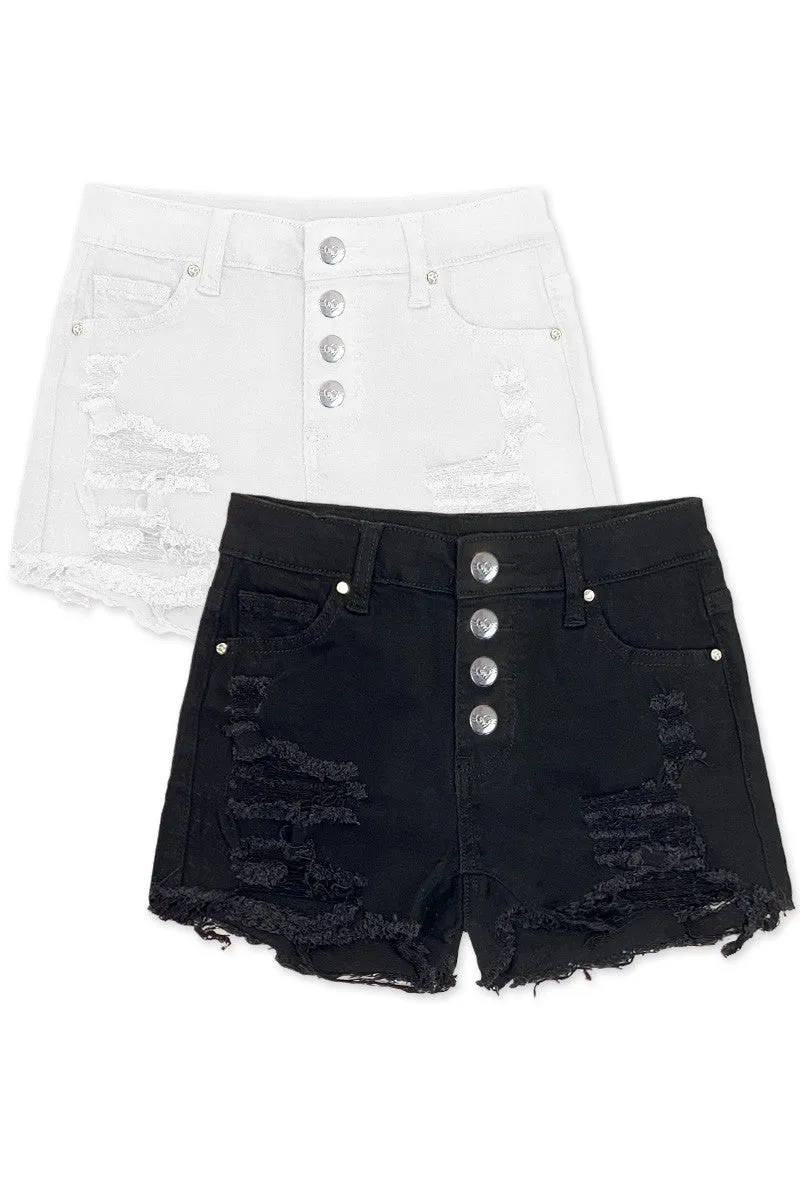 On My Way Distressed Black Denim Shorts