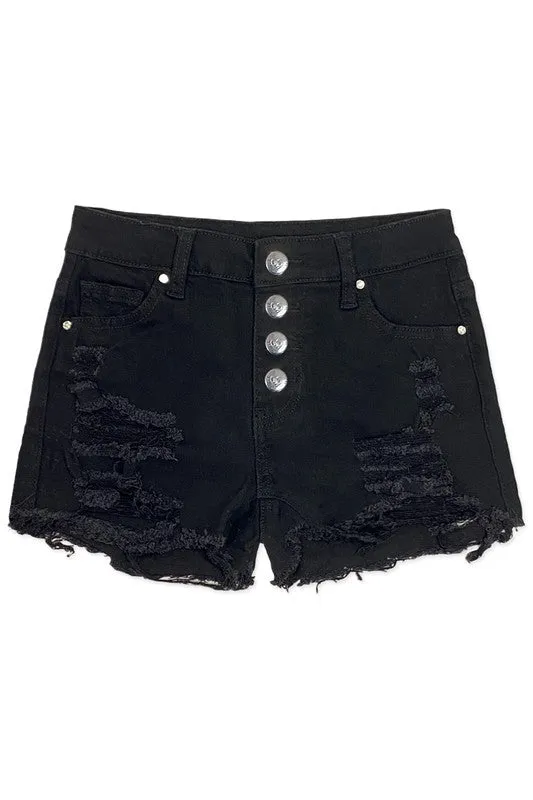 On My Way Distressed Black Denim Shorts