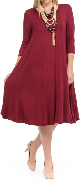 Pastel by Vivienne Women's Plus Size 3/4 Sleeve A-Line Swing Midi Dress  Flowy, Stretchy, Casual, and Comfortable