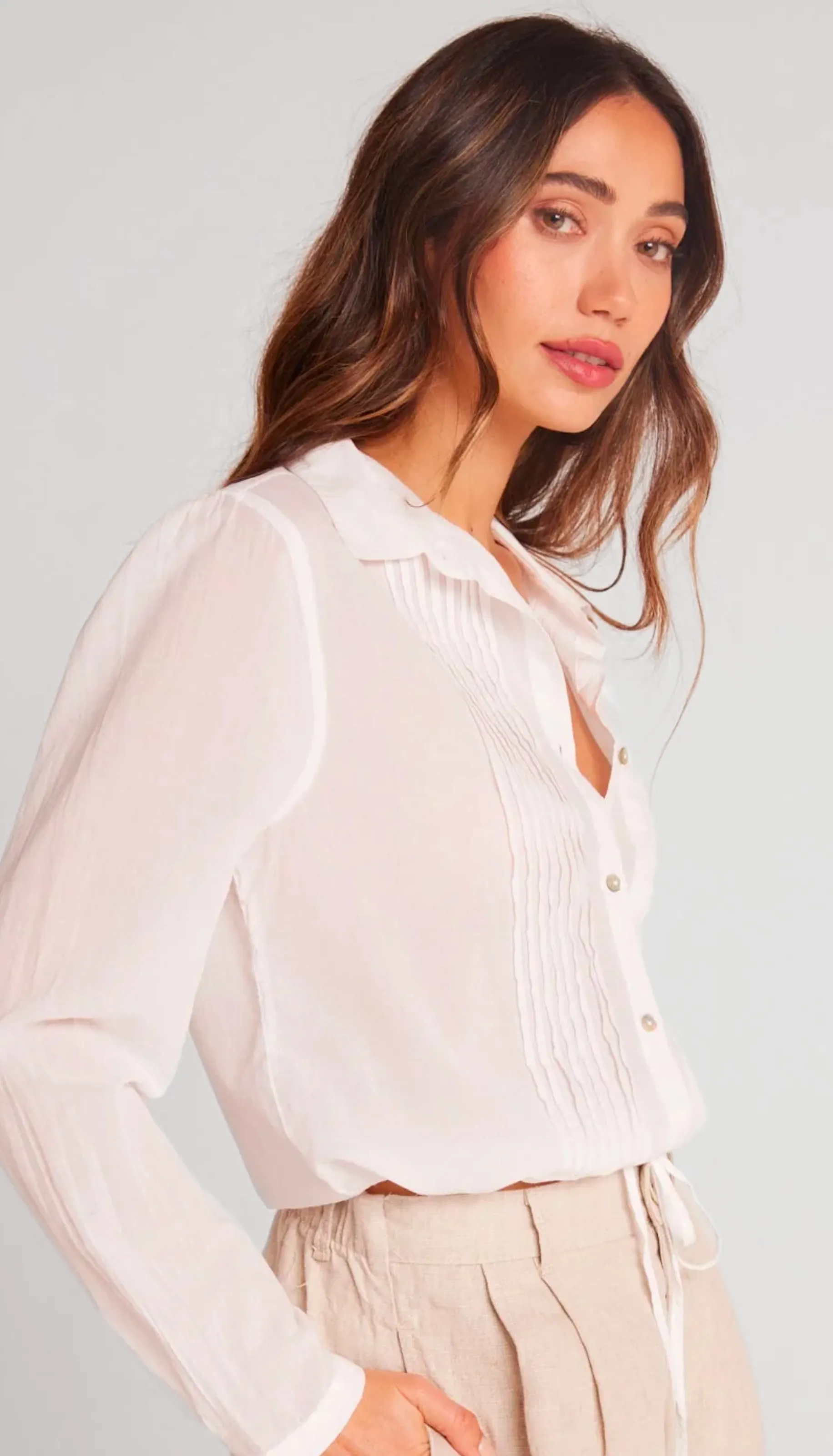 Pintuck Crop Button Down