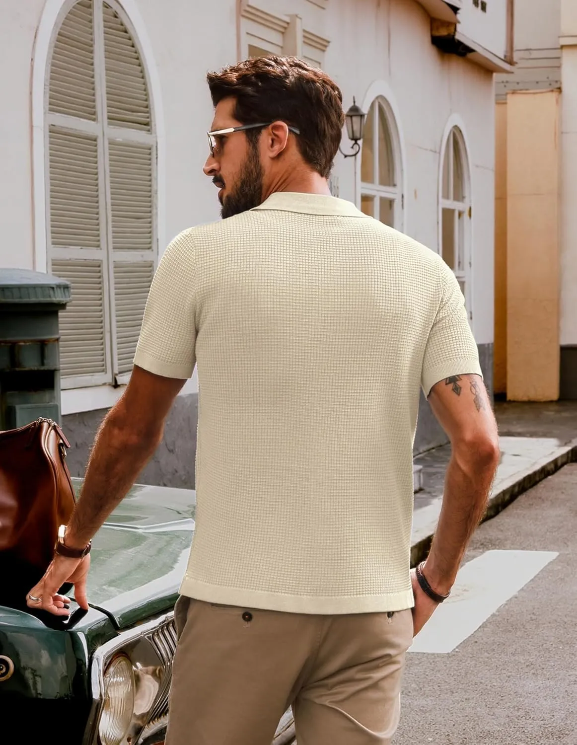 PJ PAUL JONES Mens Polo Shirts Casual Textured Knittd Shirts Lightweight Breathable Polo Shirt