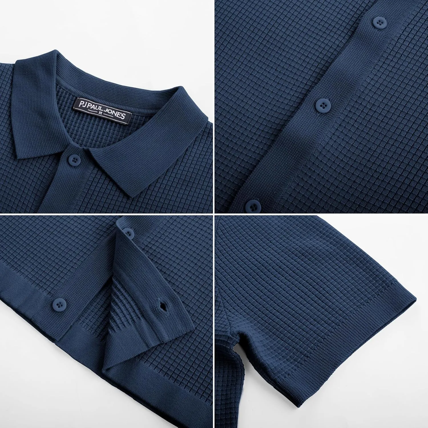 PJ PAUL JONES Mens Polo Shirts Casual Textured Knittd Shirts Lightweight Breathable Polo Shirt
