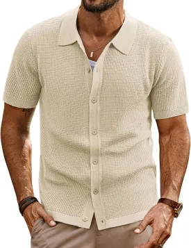 PJ PAUL JONES Mens Polo Shirts Casual Textured Knittd Shirts Lightweight Breathable Polo Shirt