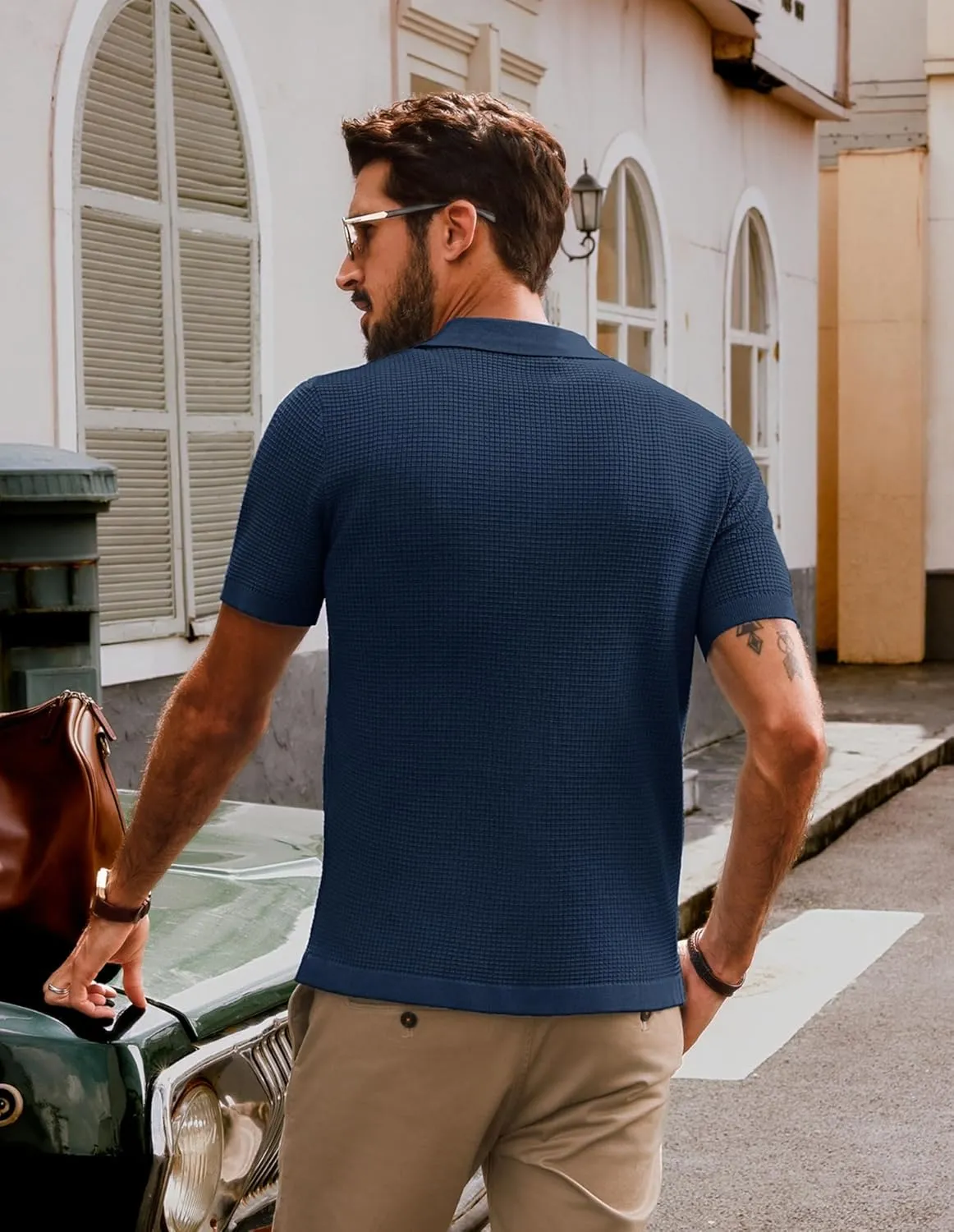 PJ PAUL JONES Mens Polo Shirts Casual Textured Knittd Shirts Lightweight Breathable Polo Shirt