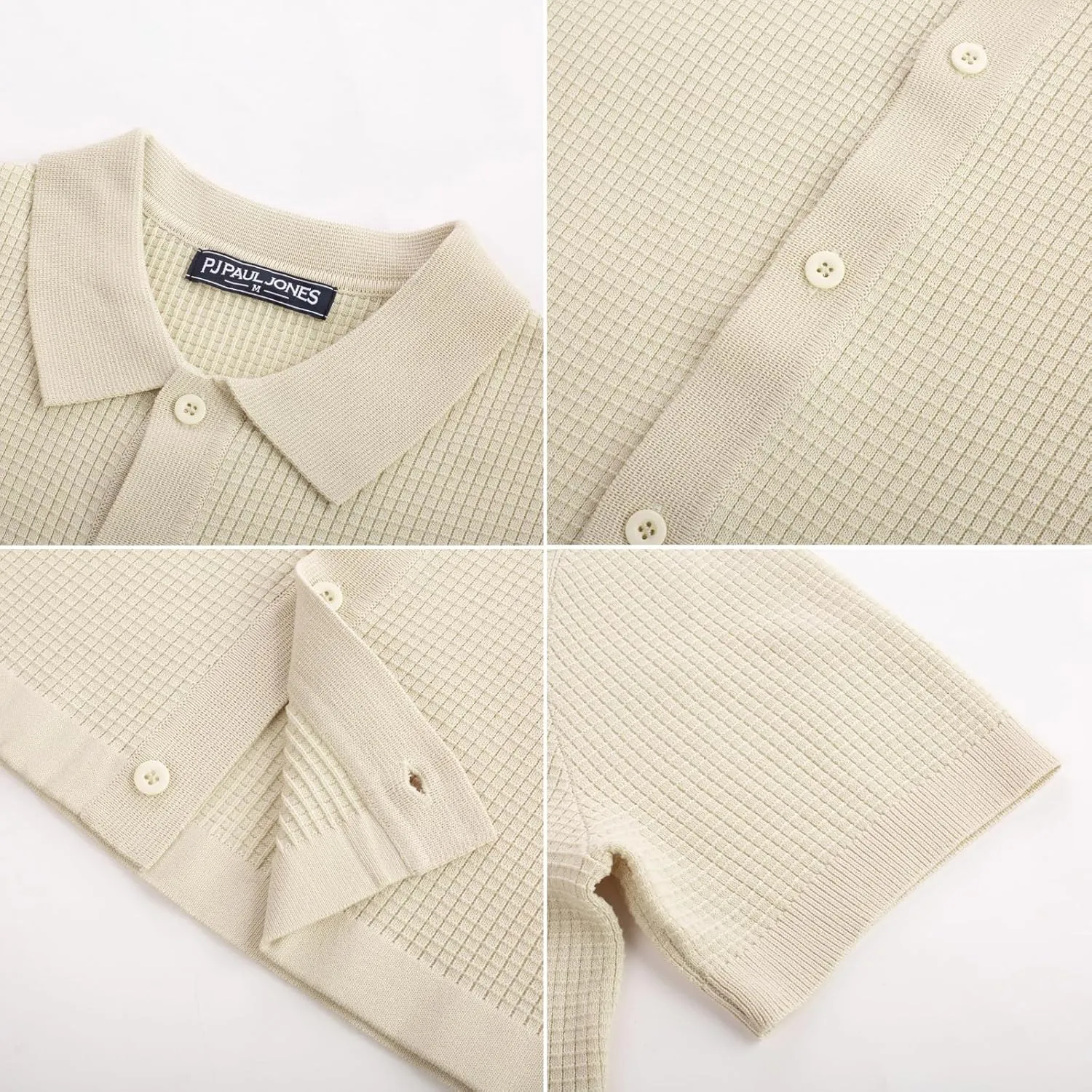 PJ PAUL JONES Mens Polo Shirts Casual Textured Knittd Shirts Lightweight Breathable Polo Shirt