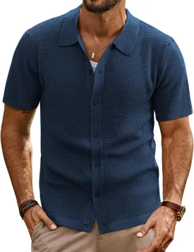 PJ PAUL JONES Mens Polo Shirts Casual Textured Knittd Shirts Lightweight Breathable Polo Shirt