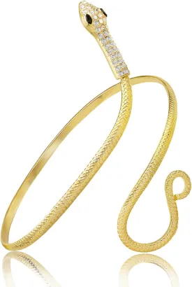 RechicGu Gold Crystal Swirl Snake Arm Cuff Armlet Armband Bangle Bracelet Sparkly Rhinestone Chic Egypt Queen Cleopatra Costome