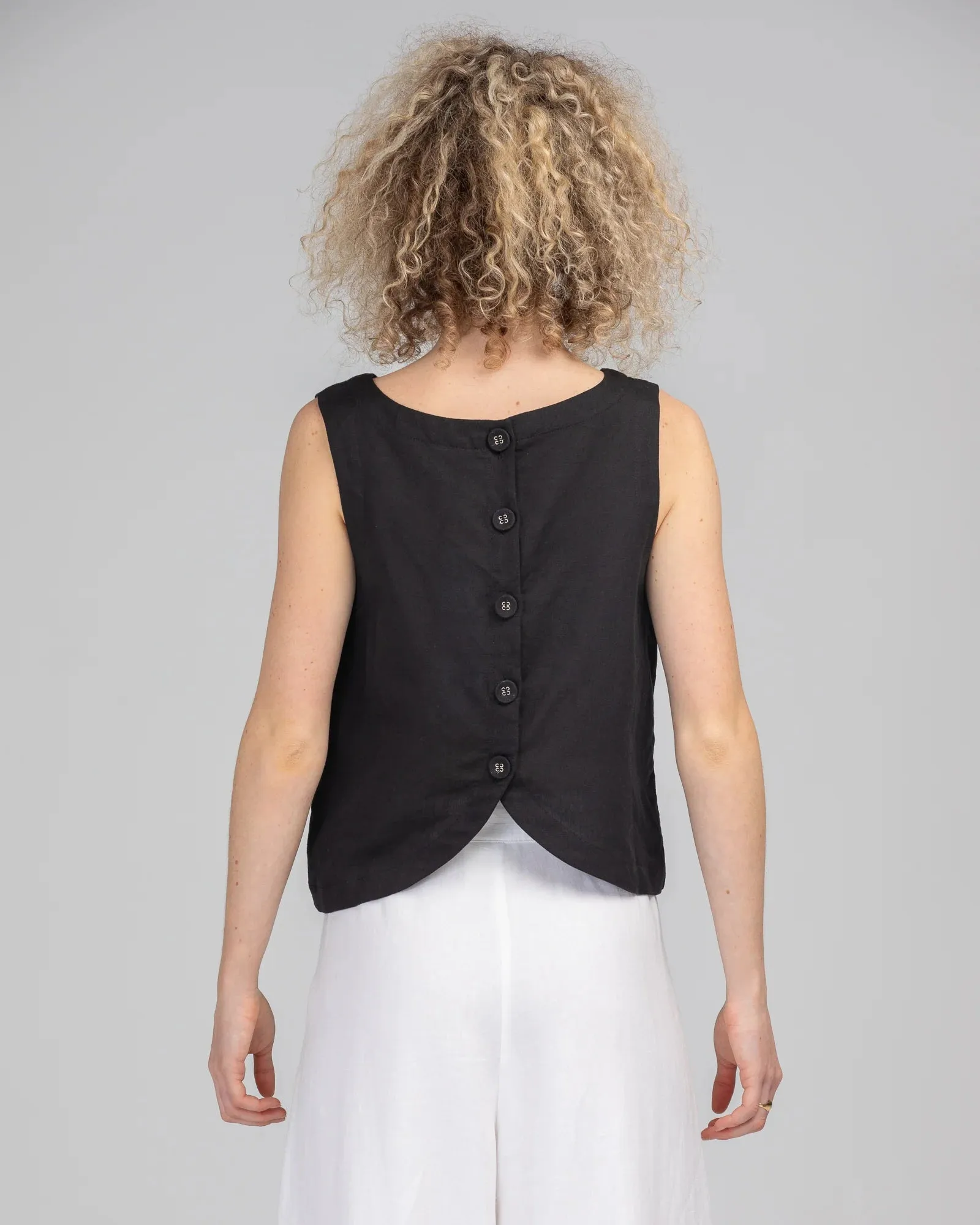 Rose Linen Top Black