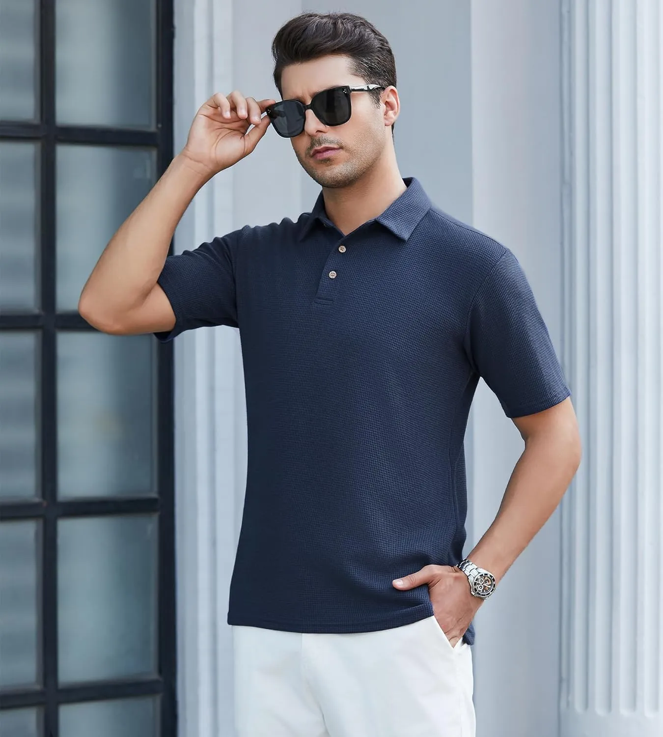SAMERM Mens Zipper Polo Shirts Short Sleeve Casual Fashion Stylish Knit Polo T Shirt for Men