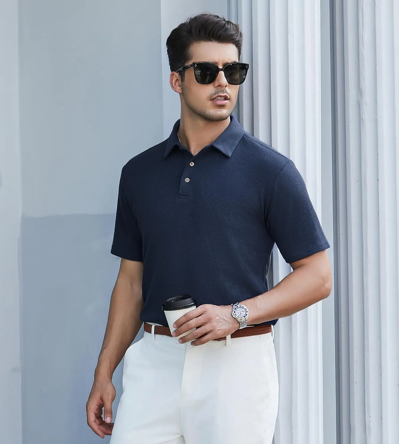 SAMERM Mens Zipper Polo Shirts Short Sleeve Casual Fashion Stylish Knit Polo T Shirt for Men