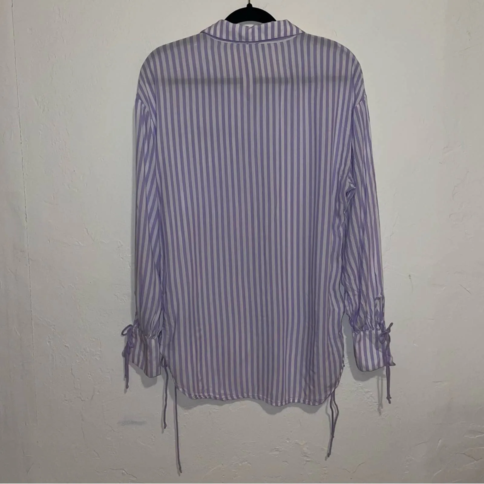 Savage X Fenty Rihanna Coastal Stripe Woven Voile Long-Sleeve Sleep Shirt (Medium)