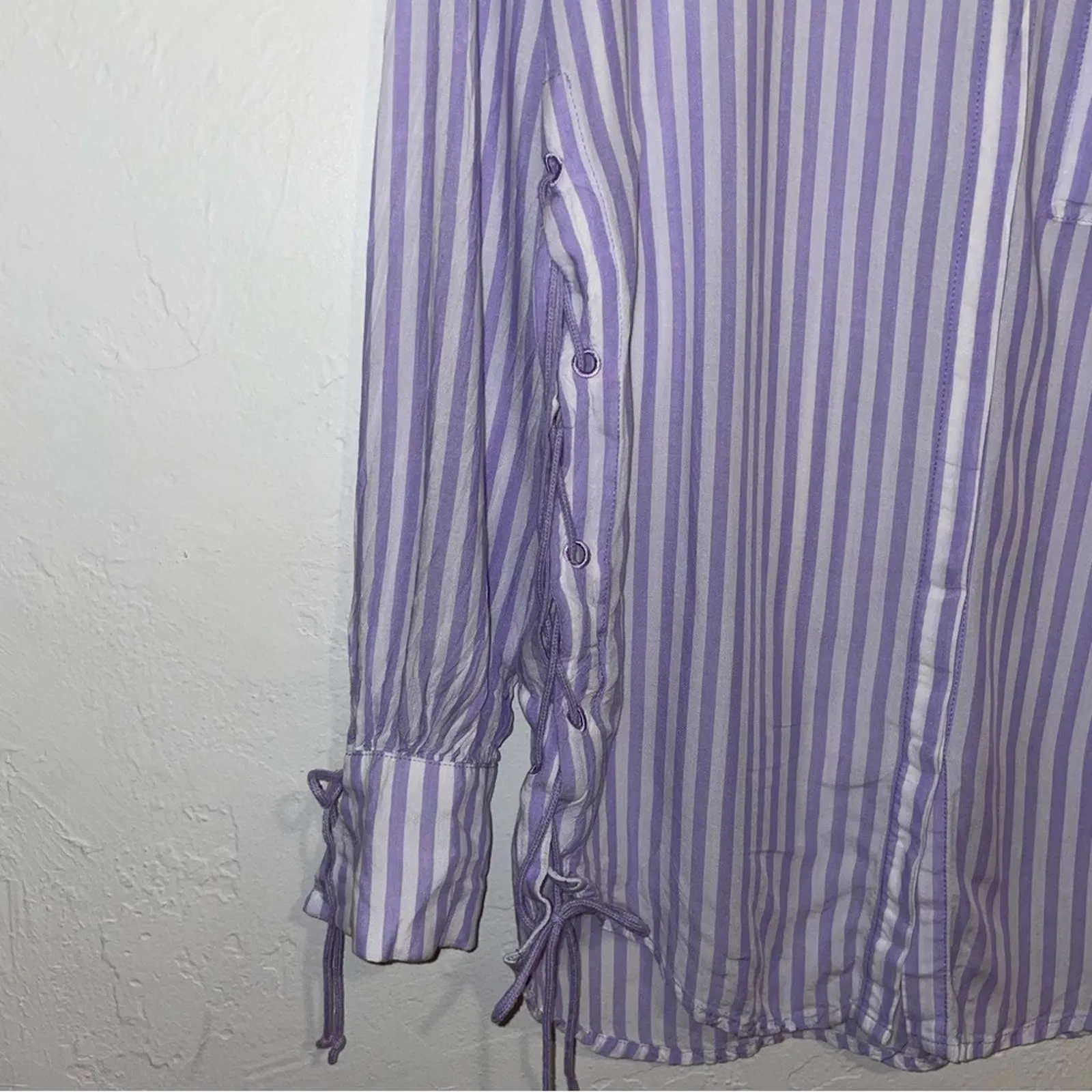 Savage X Fenty Rihanna Coastal Stripe Woven Voile Long-Sleeve Sleep Shirt (Medium)