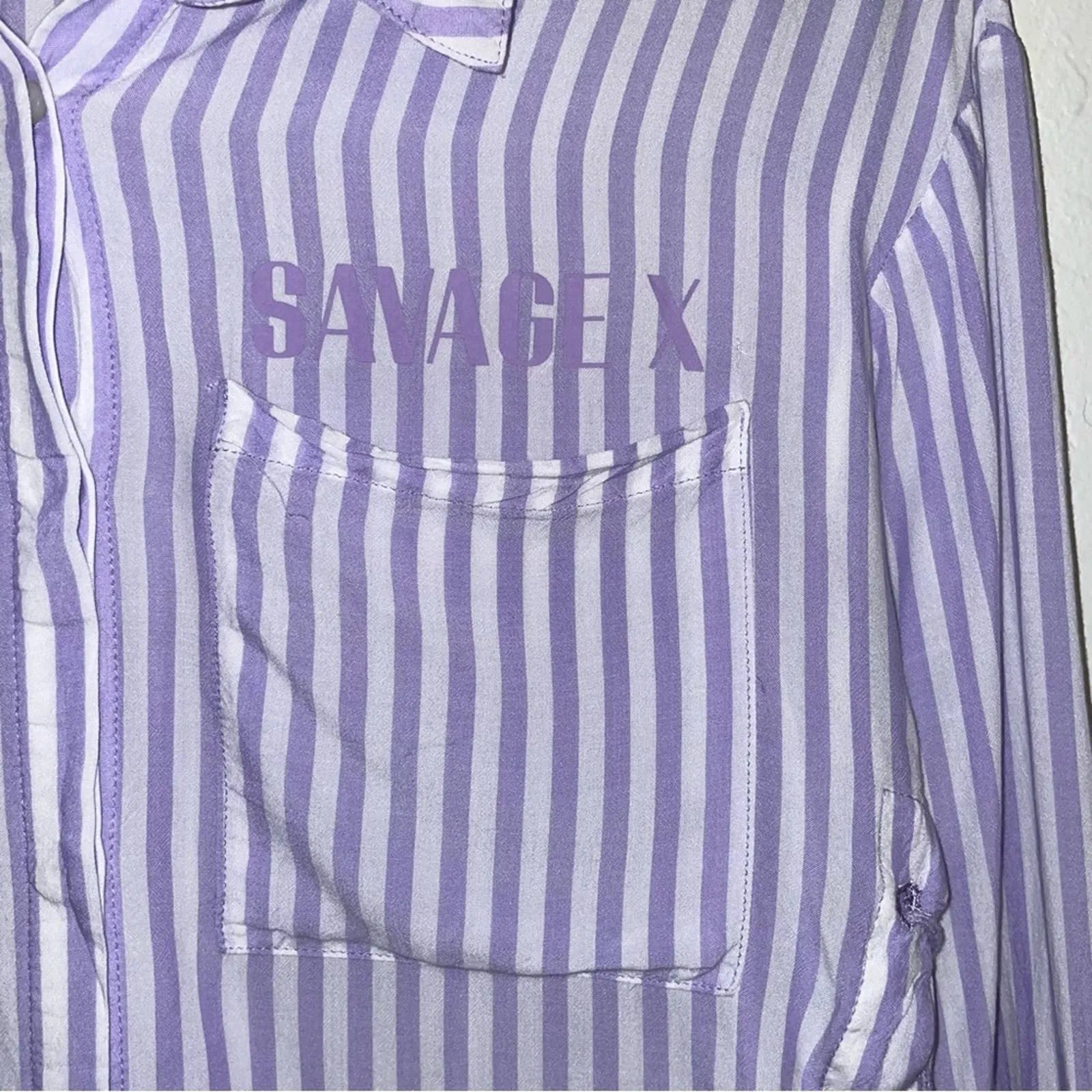 Savage X Fenty Rihanna Coastal Stripe Woven Voile Long-Sleeve Sleep Shirt (Medium)